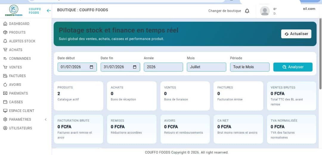 Capture de la plateforme Couffo Foods